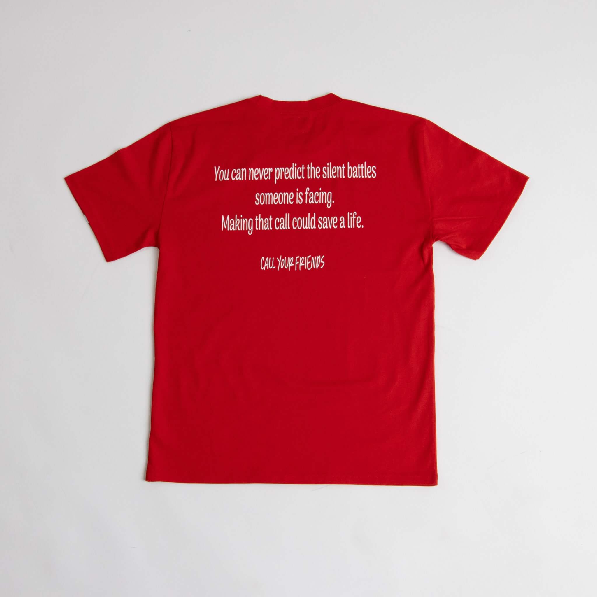 Red CYF Tee with inspirational quote on the back, made from 100% organic cotton for a soft, durable, and sustainable wear.
